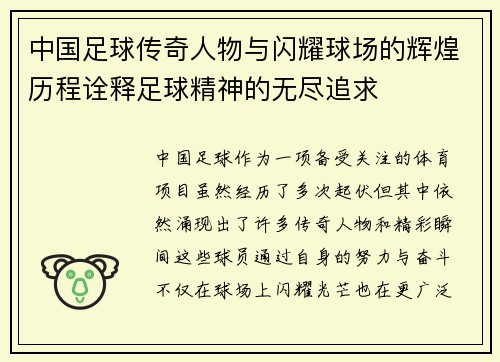 中国足球传奇人物与闪耀球场的辉煌历程诠释足球精神的无尽追求